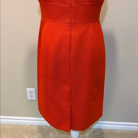 Structured Dark Orange Midi Sheath Dress with Gold Button Waist Detail-Size 8 - Picture 6 of 15